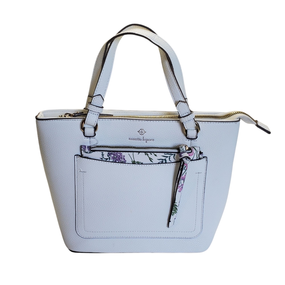 Nanette Lepore White Tote with Floral Pouch - Picture 6 of 16